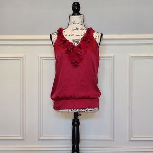 White House Black Market, red vest with roses